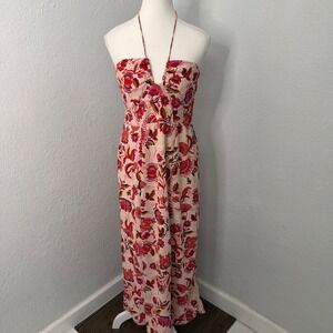 Sincerely Jules Womens Pink Floral Halter dress Size M Smocked Back
